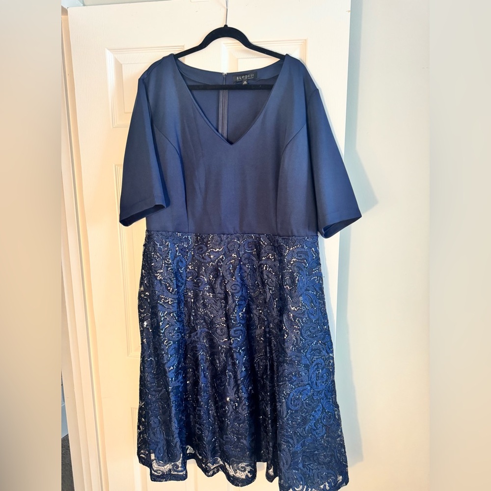 Eloquii Blue Sequin Embellished Midi Dress